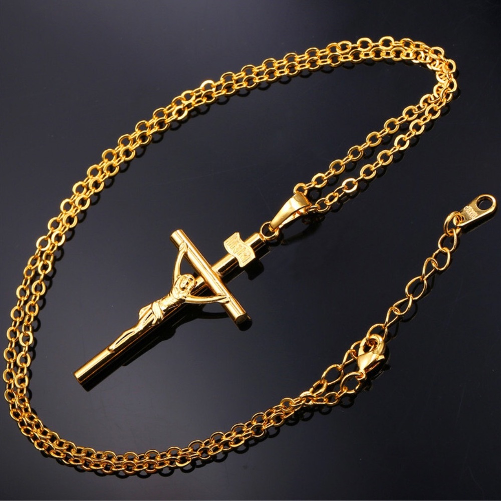 New 18K gold cross chain for men/ women
